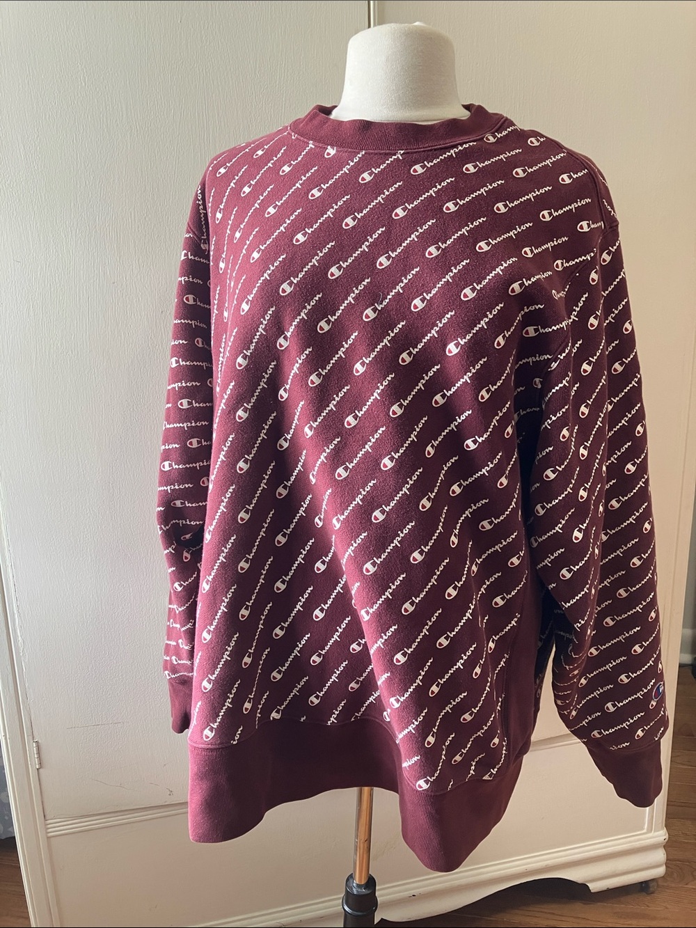 Champion Maroon Allover Logo Crewneck Sweatshirt